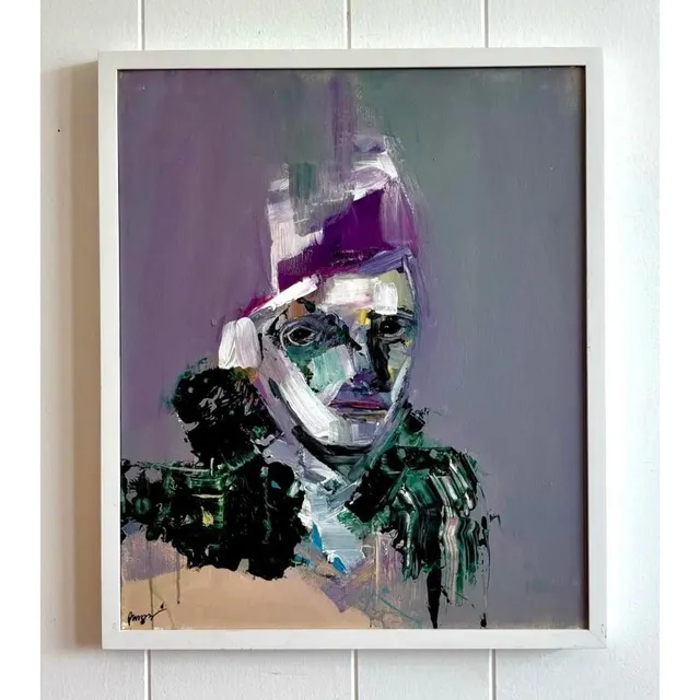 Vintage Boho Abstract Purple Tone Painting in White Frame — additional photo 6