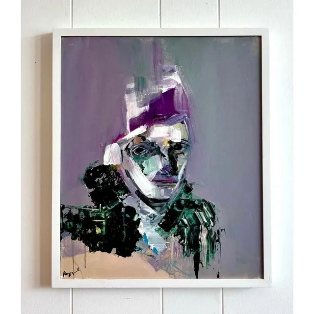 Vintage Boho Abstract Purple Tone Painting in White Frame — additional photo 7