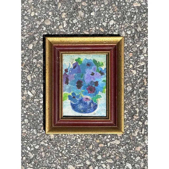 Vintage Boho Abstract Still Life Oil on Canvas Signed by the Artist - Oil Paint, 4.5W x 5.5H — additional photo 3