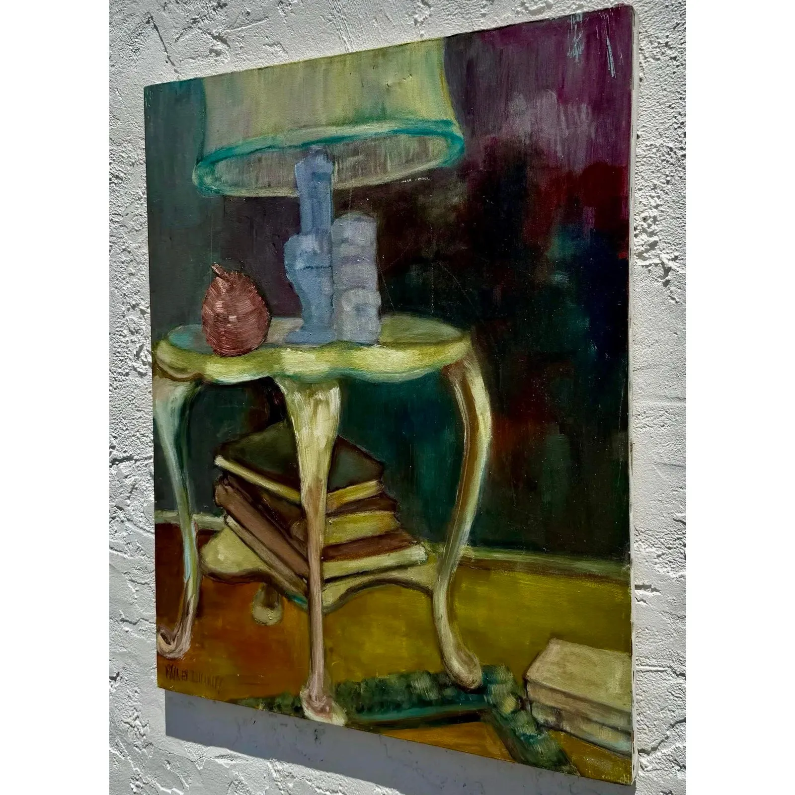 Vintage Boho Abstract Still Life Oil on Canvas Signed by the Artist — additional photo 3