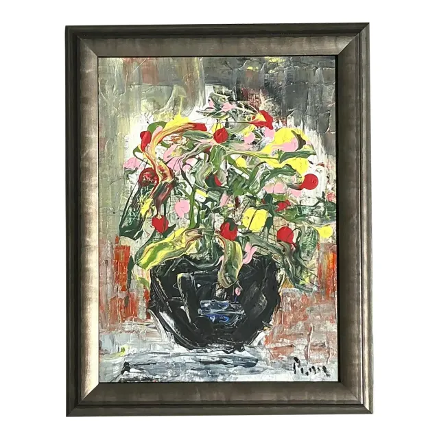 Vintage Boho Andrew Plum Abstract Floral Original Painting — additional photo 1