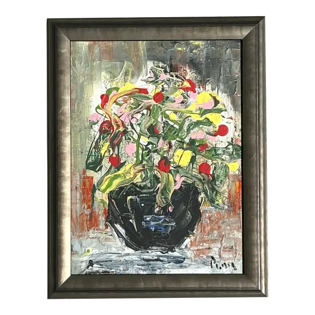 Vintage Boho Andrew Plum Abstract Floral Original Painting — additional photo 2