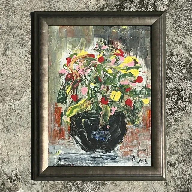 Vintage Boho Andrew Plum Abstract Floral Original Painting — additional photo 3