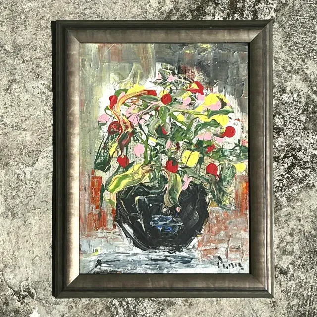 Vintage Boho Andrew Plum Abstract Floral Original Painting — additional photo 4
