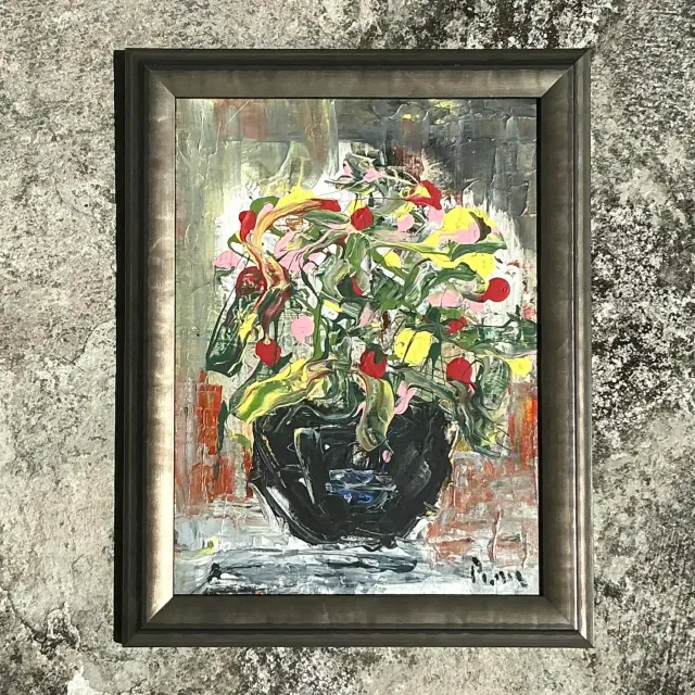 Vintage Boho Andrew Plum Abstract Floral Original Painting — additional photo 5
