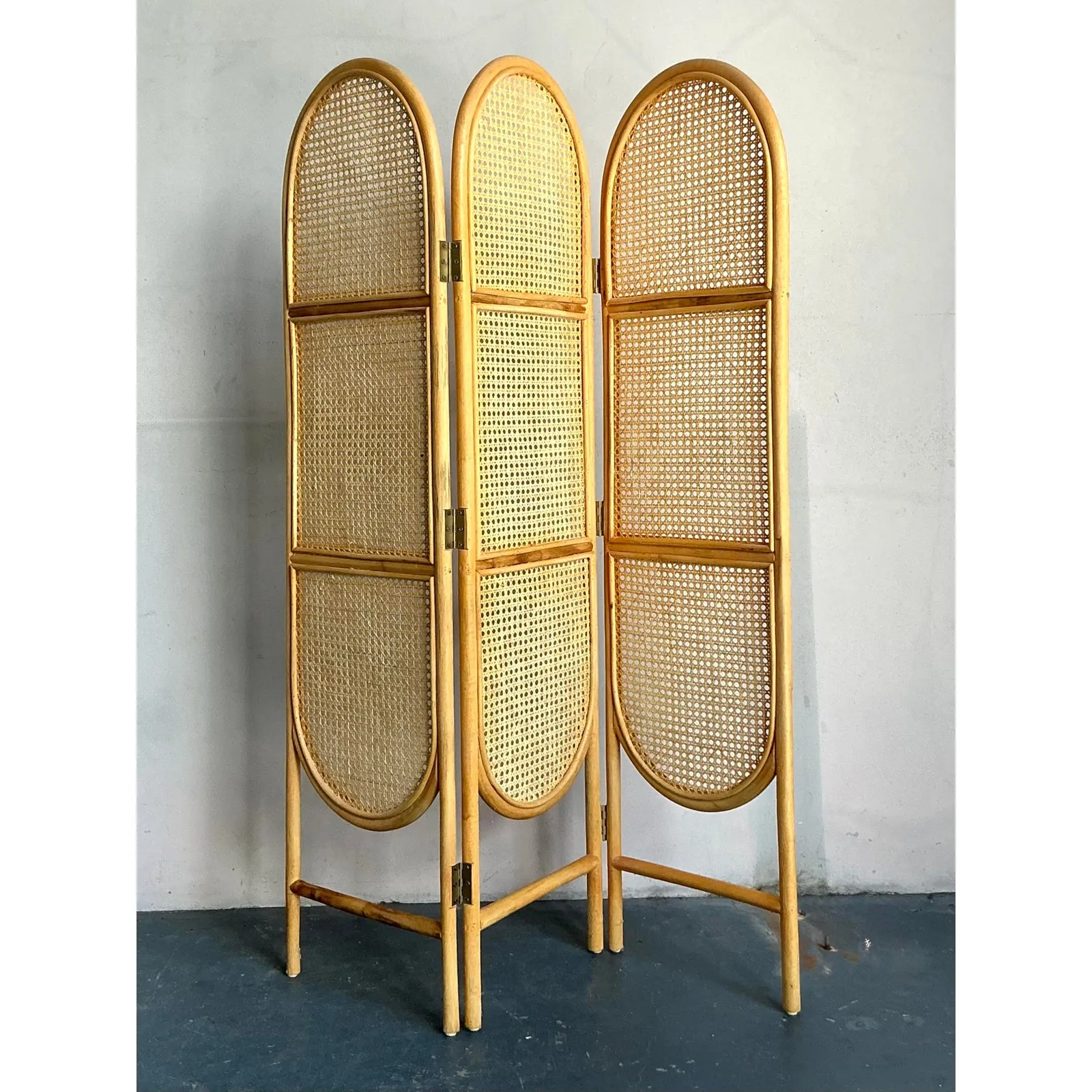 Vintage Boho Arched Cane Folding Screen — additional photo 1