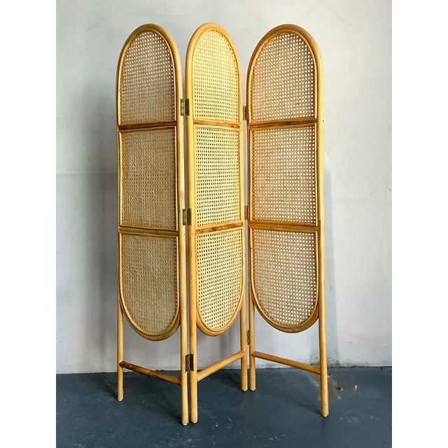 Vintage Boho Arched Cane Folding Screen — additional photo 1