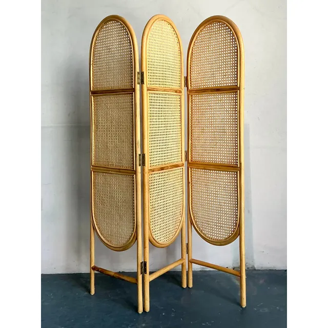 Vintage Boho Arched Cane Folding Screen — additional photo 2