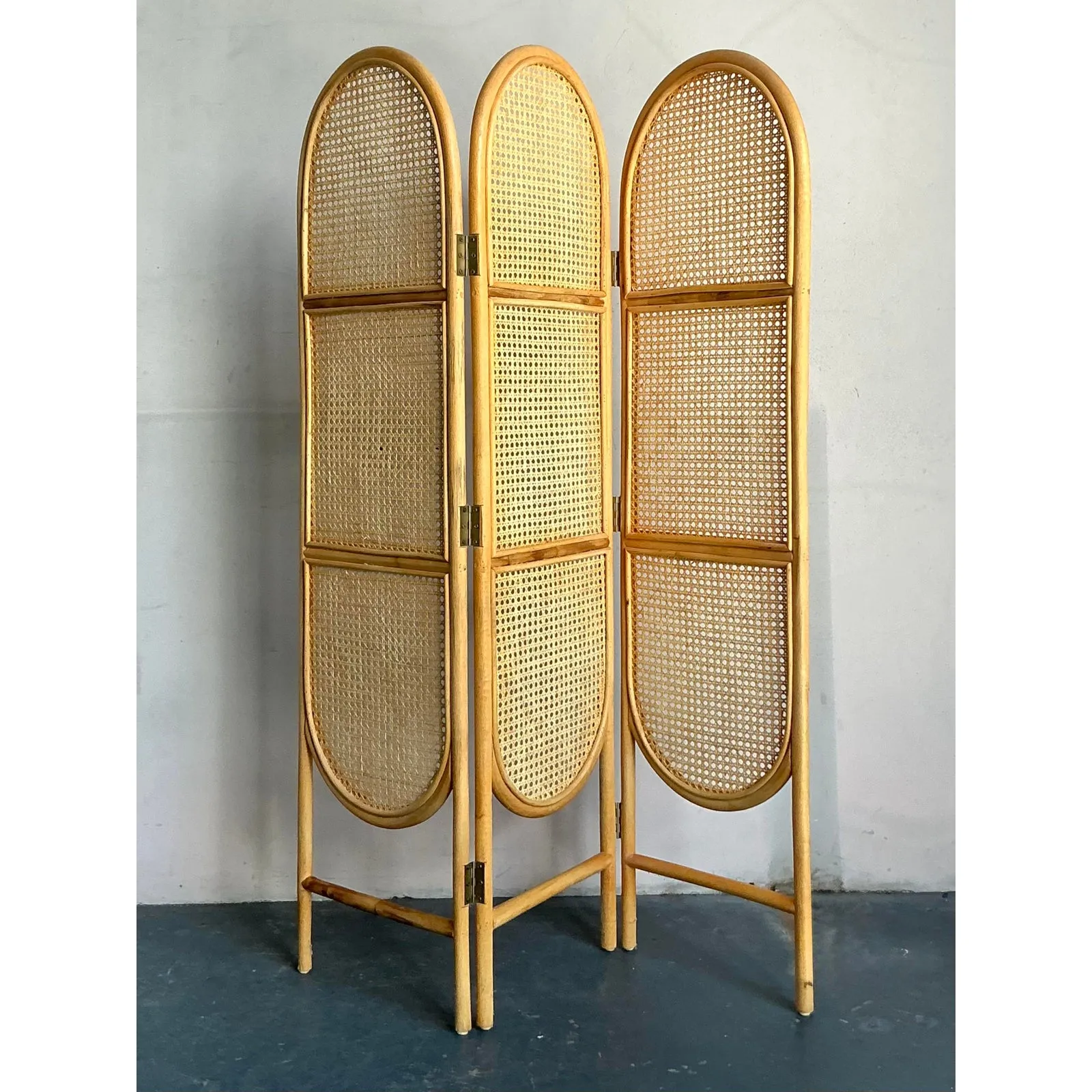 Vintage Boho Arched Cane Folding Screen — additional photo 3