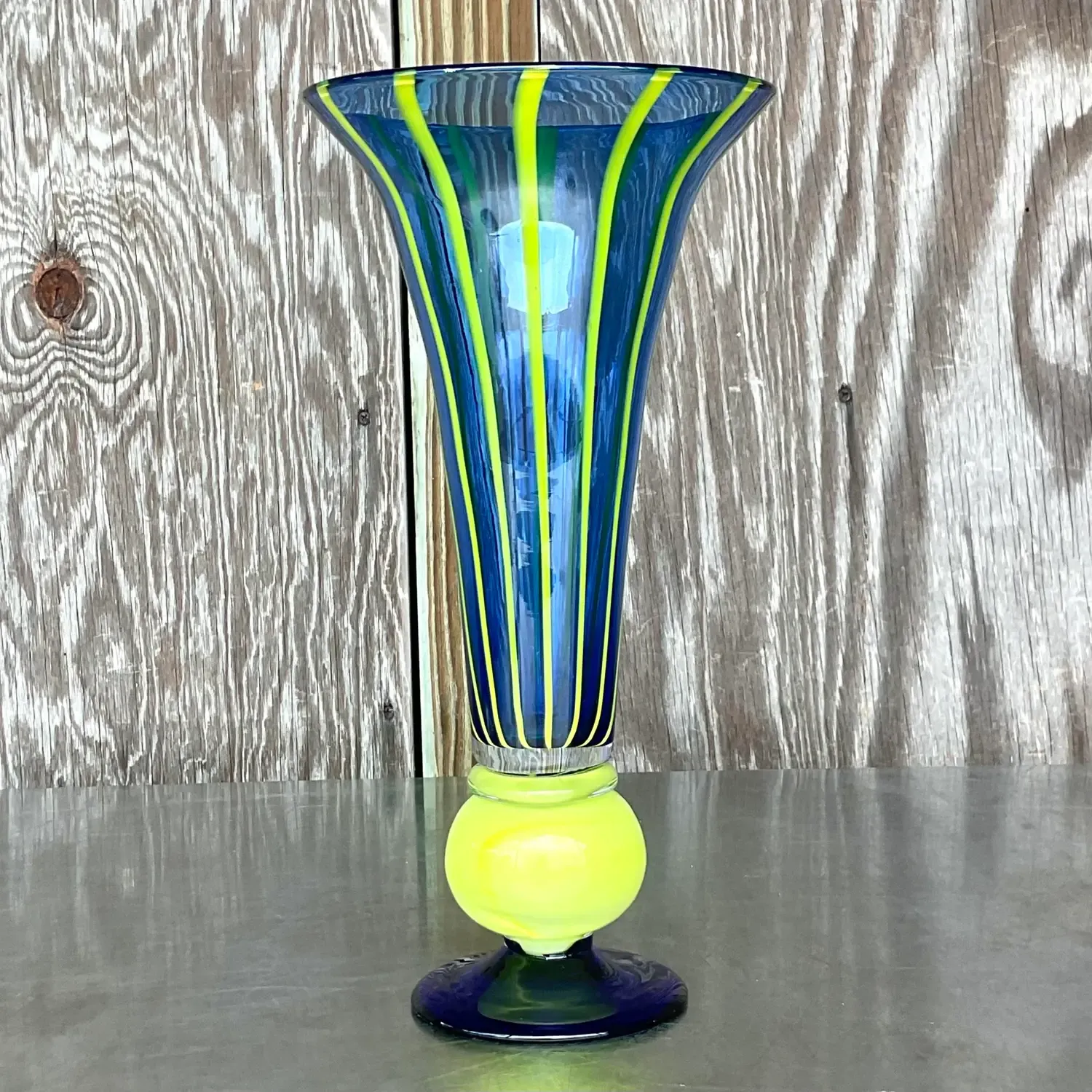Vintage Boho Art Glass Trumpet Vases - Set of 2 — additional photo 2