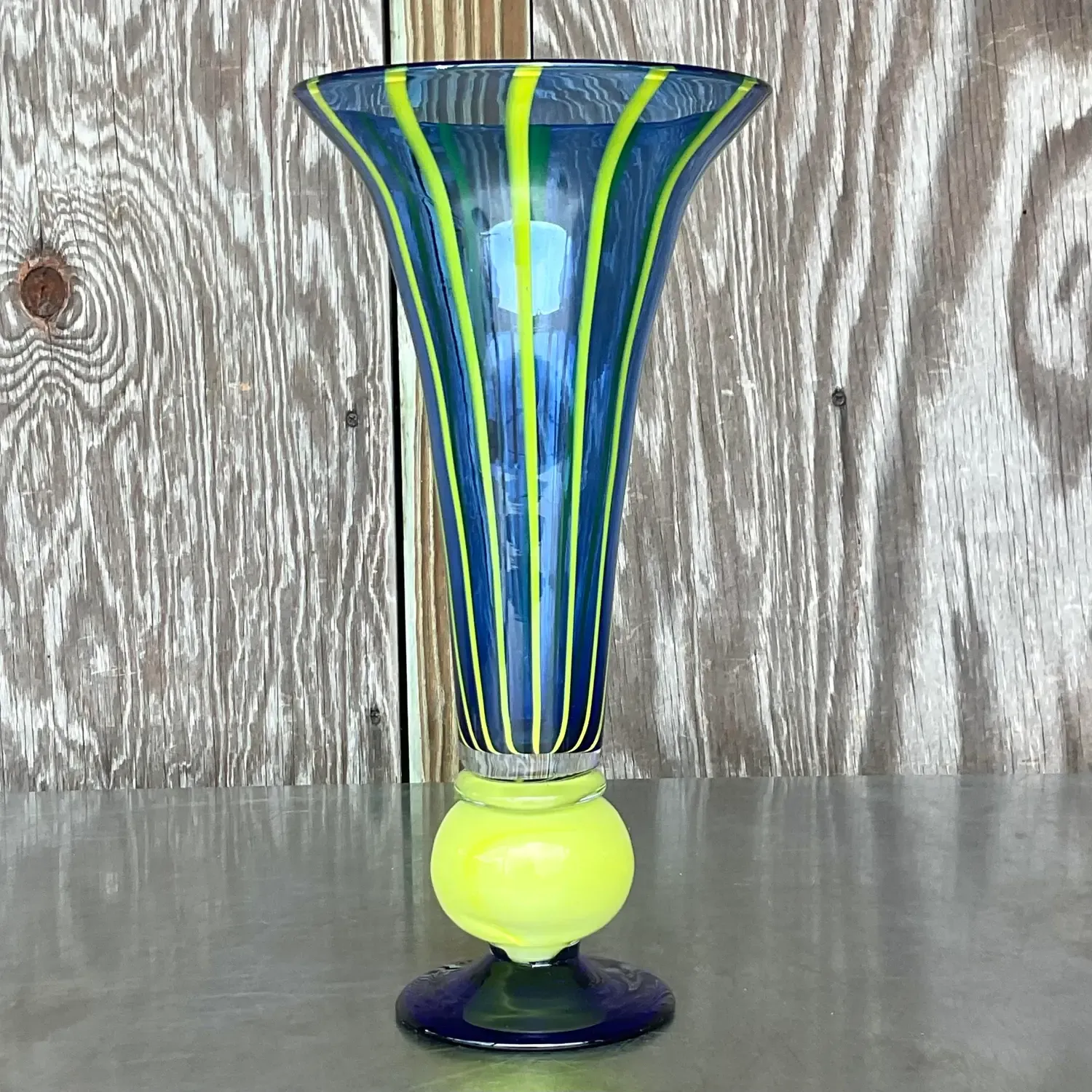 Vintage Boho Art Glass Trumpet Vases - Set of 2 — additional photo 4