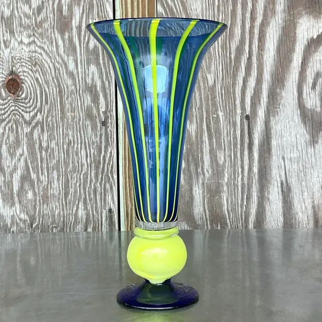 Vintage Boho Art Glass Trumpet Vases - Set of 2 — additional photo 4