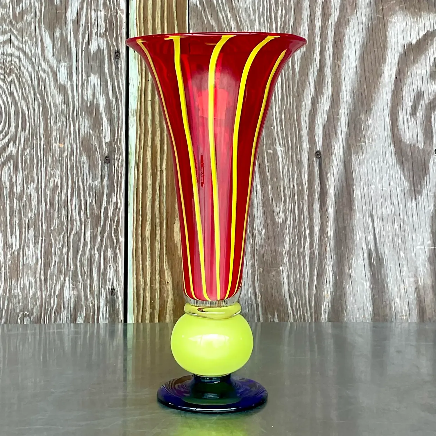 Vintage Boho Art Glass Trumpet Vases - Set of 2 — additional photo 5