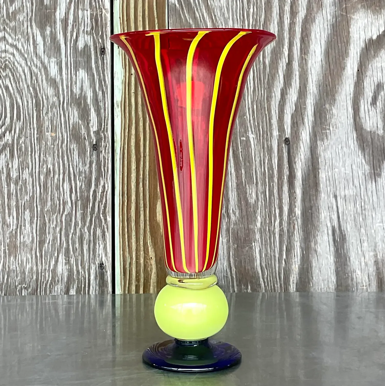 Vintage Boho Art Glass Trumpet Vases - Set of 2 — additional photo 6