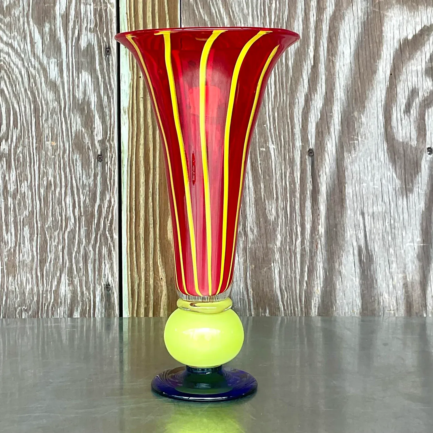 Vintage Boho Art Glass Trumpet Vases - Set of 2 — additional photo 8