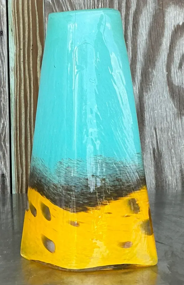 Vintage Boho Art Glass Vase - Glass, 7W x 12H — additional photo 1