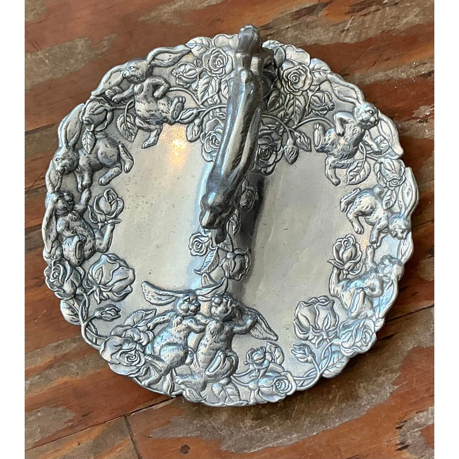 Vintage Boho Arthur Court Pewter Leaping Hare Serving Tray — additional photo 1