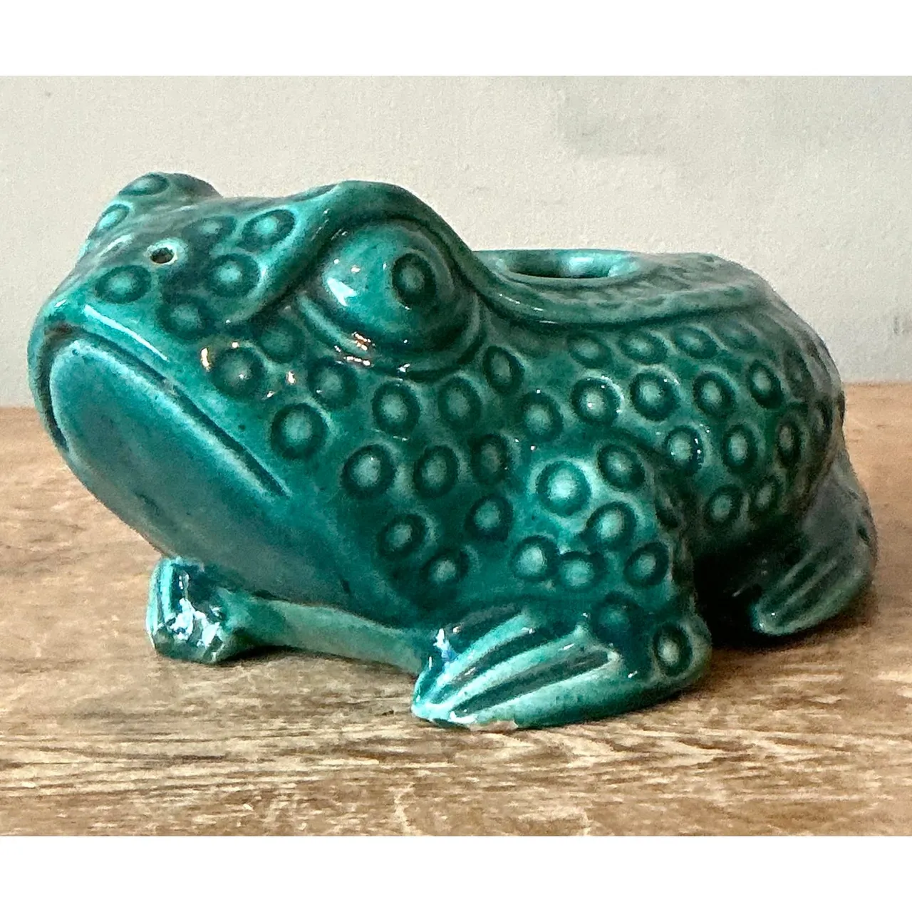 Vintage Boho Asian Glazed Ceramic Frog Planter