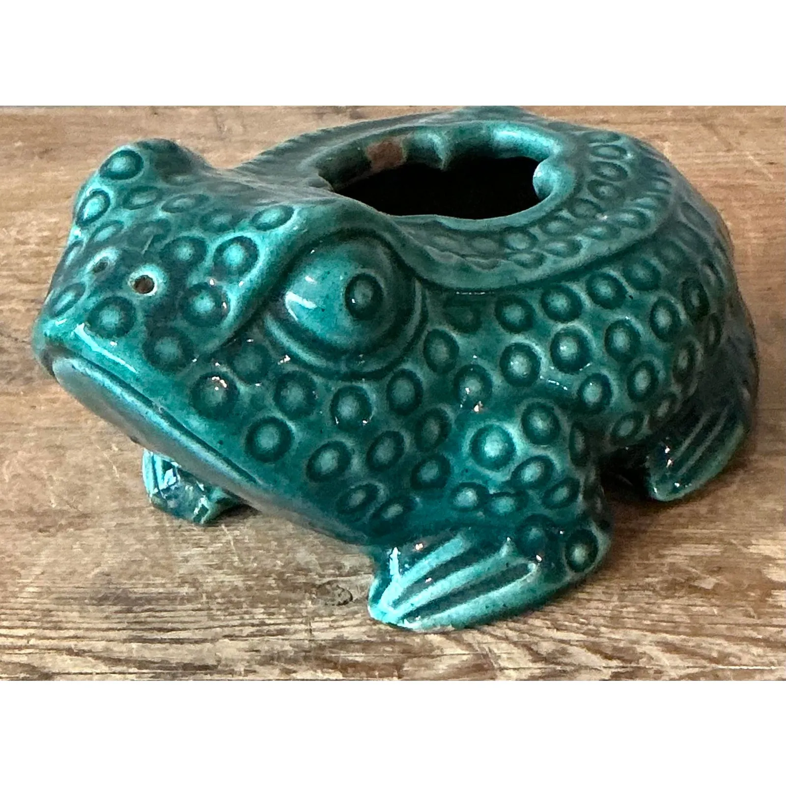 Vintage Boho Asian Glazed Ceramic Frog Planter — additional photo 1