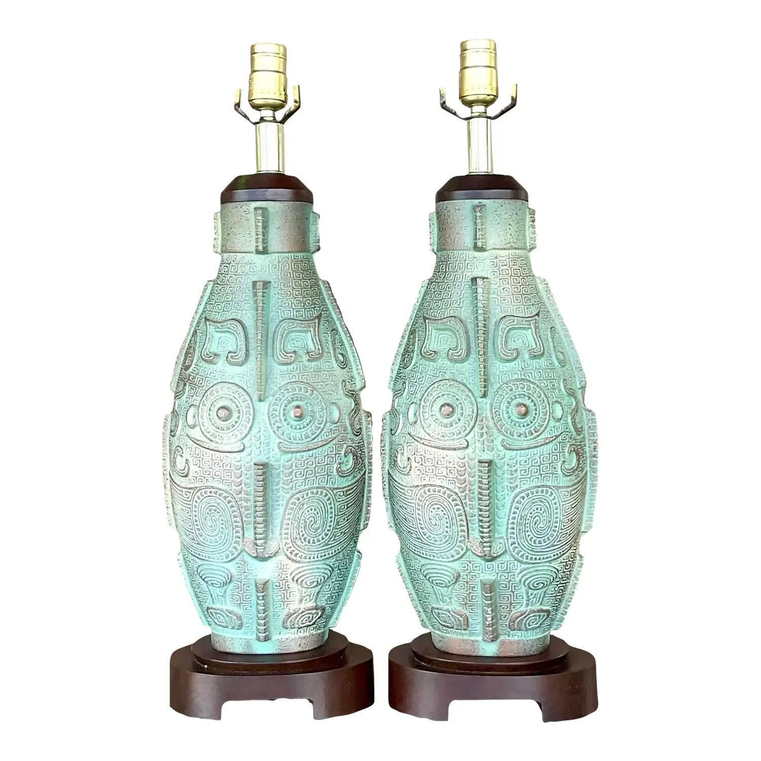 Vintage Boho Aztec Ceramic Lamps - a Pair — additional photo 1