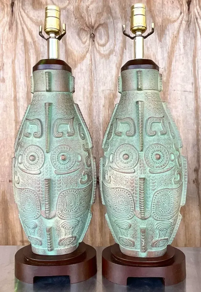 Vintage Boho Aztec Ceramic Lamps - a Pair — additional photo 3