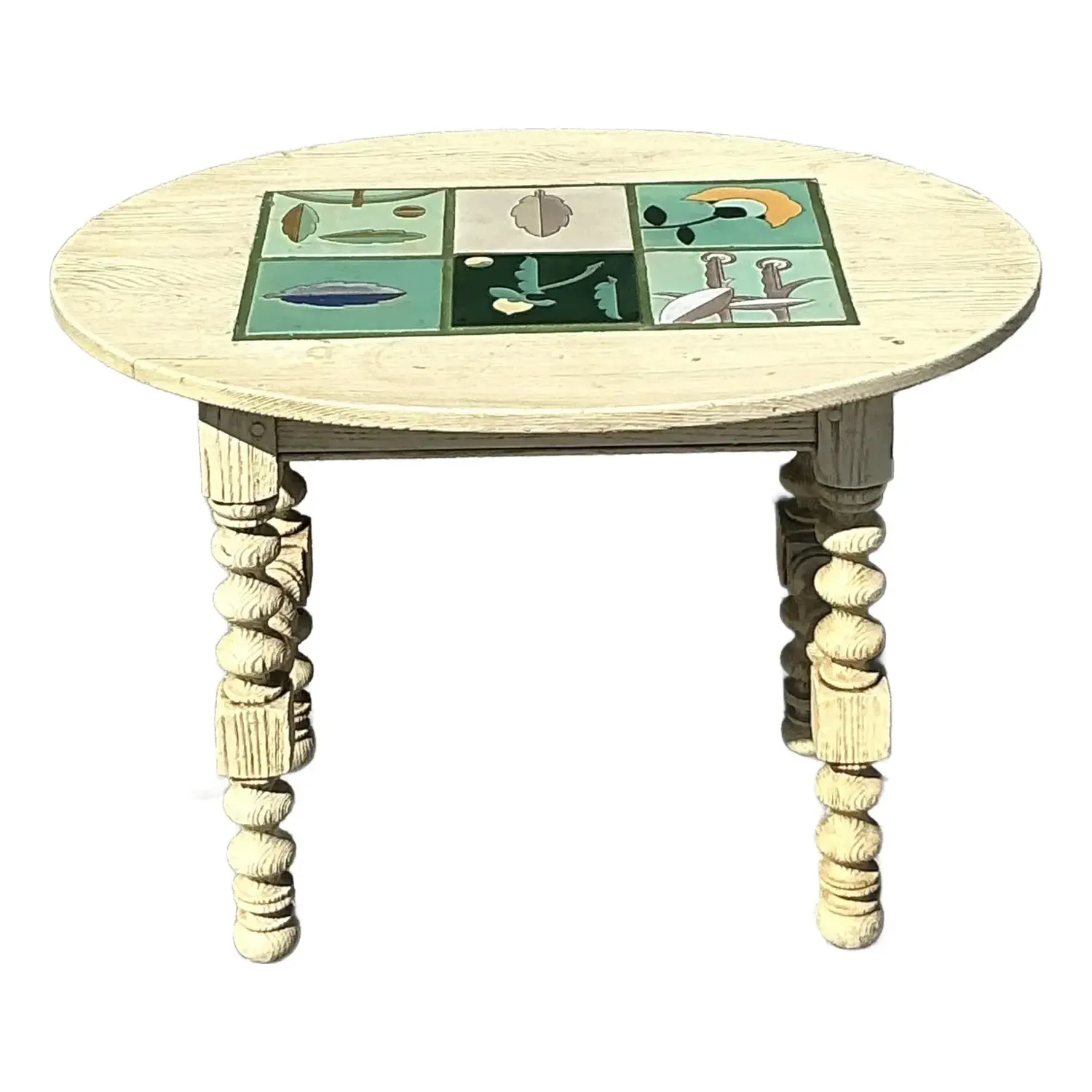 Vintage Boho Barley Twist Table With Inset Tile Top — additional photo 1