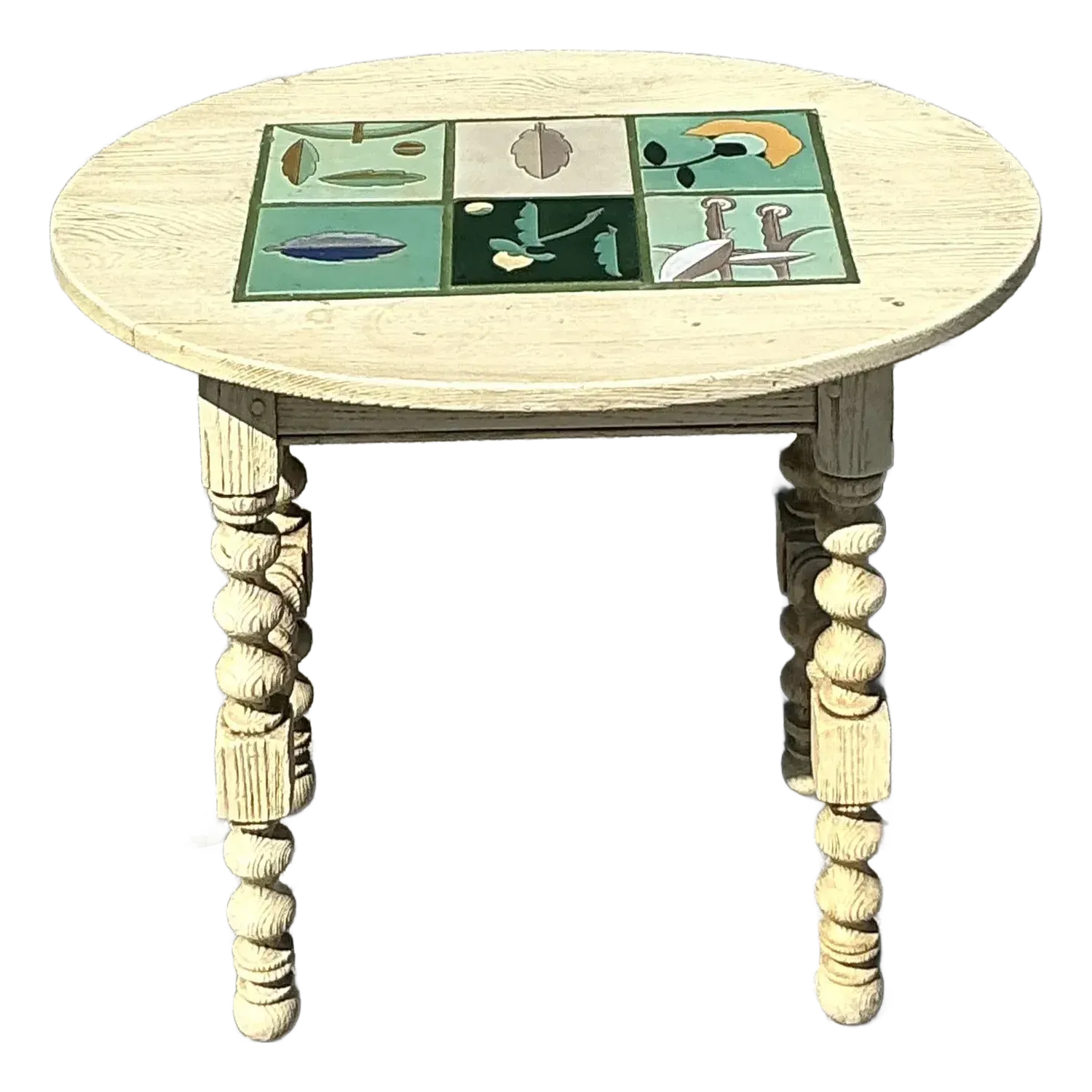 Vintage Boho Barley Twist Table With Inset Tile Top — additional photo 2