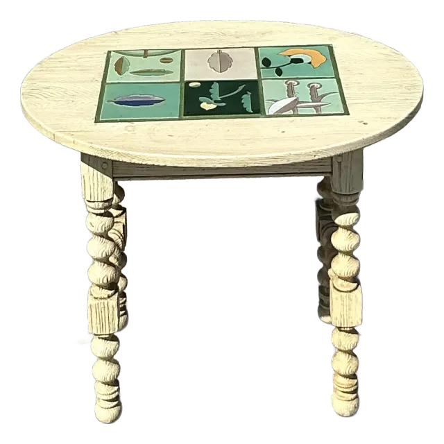 Vintage Boho Barley Twist Table With Inset Tile Top — additional photo 2