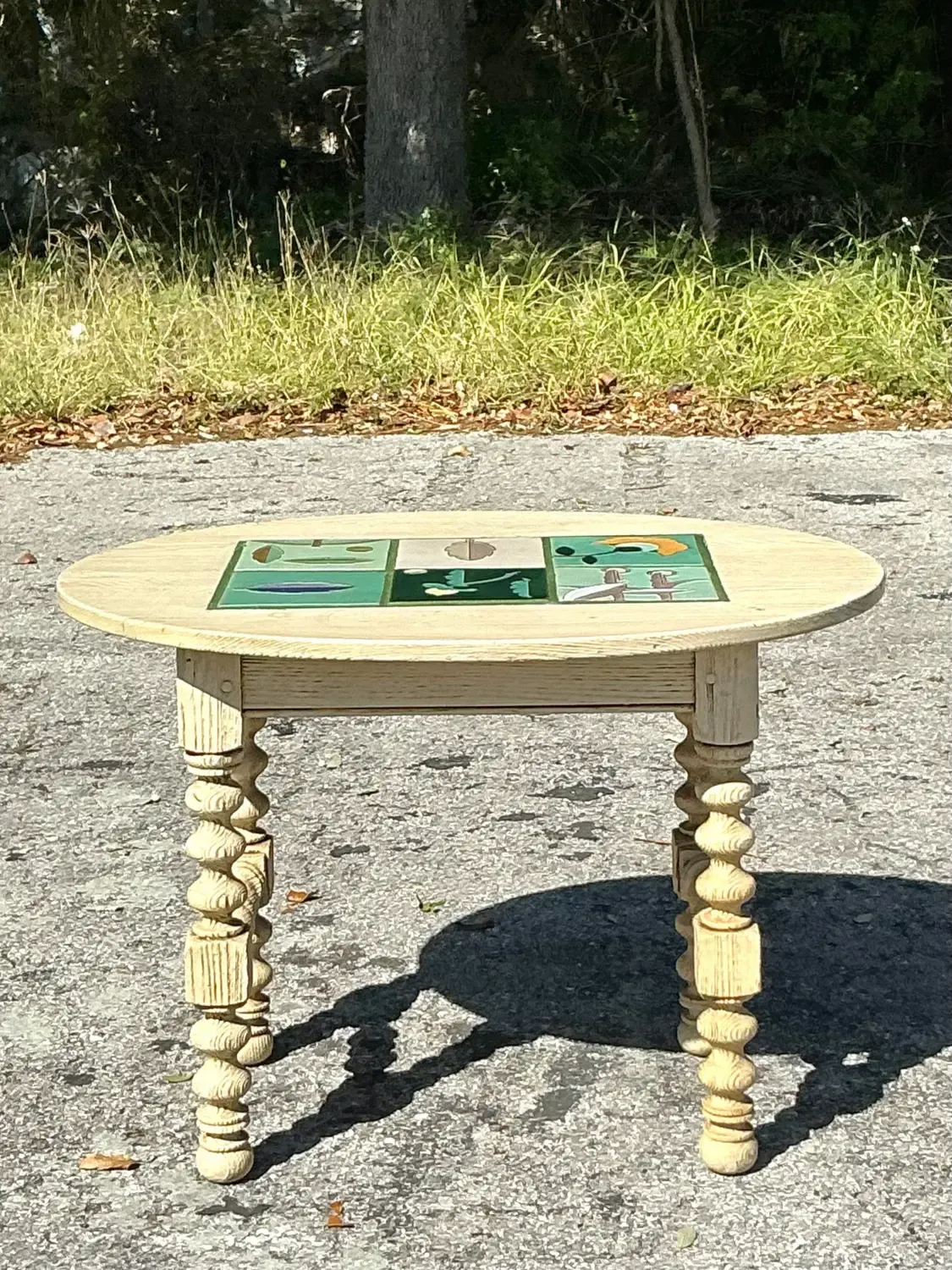Vintage Boho Barley Twist Table With Inset Tile Top — additional photo 3
