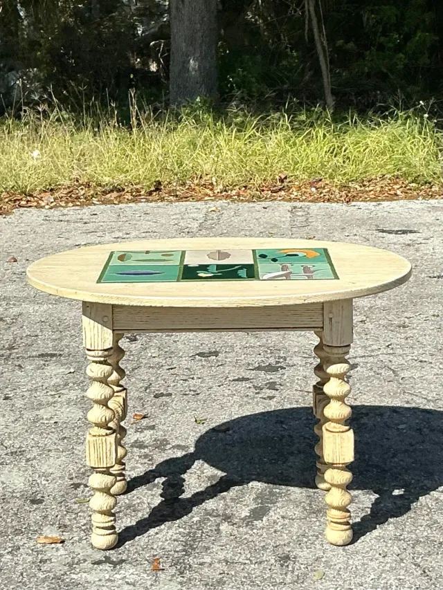 Vintage Boho Barley Twist Table With Inset Tile Top — additional photo 3
