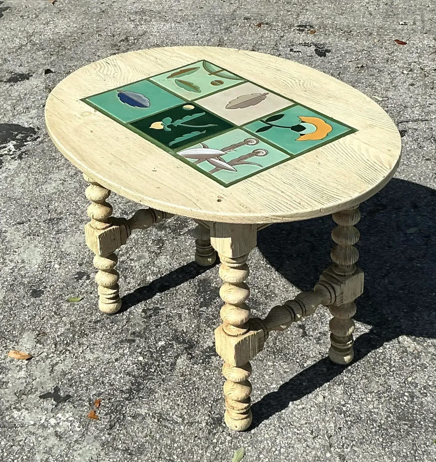 Vintage Boho Barley Twist Table With Inset Tile Top — additional photo 5