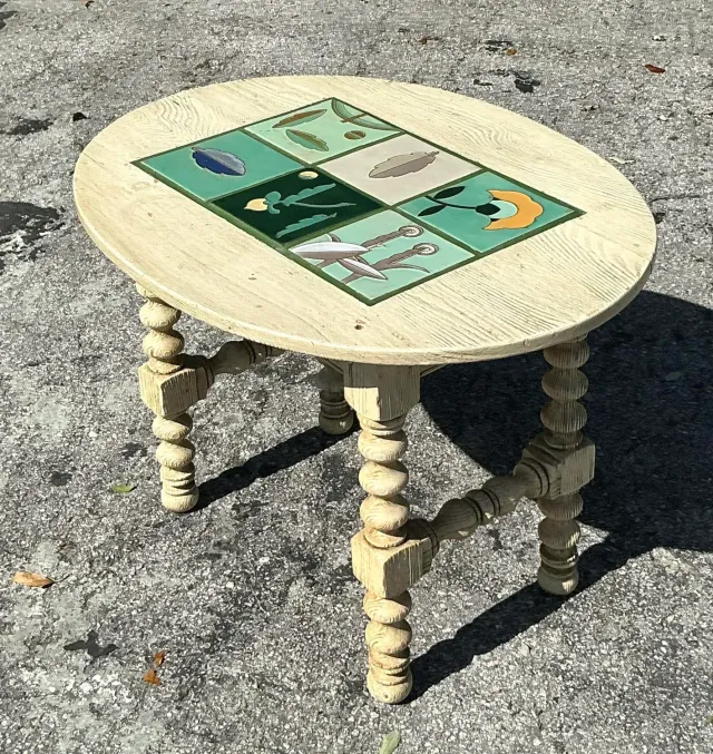 Vintage Boho Barley Twist Table With Inset Tile Top — additional photo 5