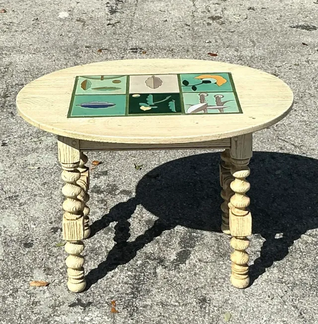 Vintage Boho Barley Twist Table With Inset Tile Top — additional photo 6