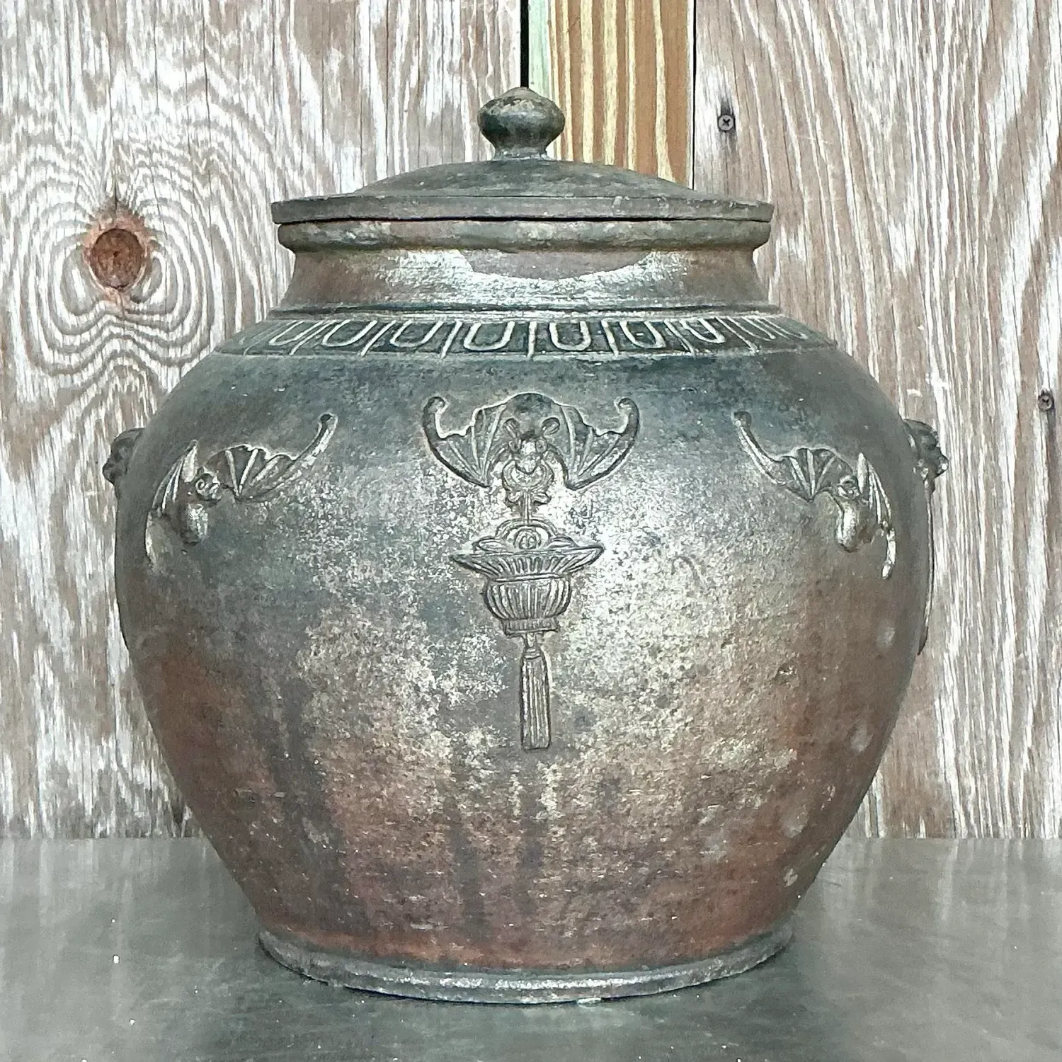 Vintage Boho Bat Wing Lidded Urn — additional photo 2