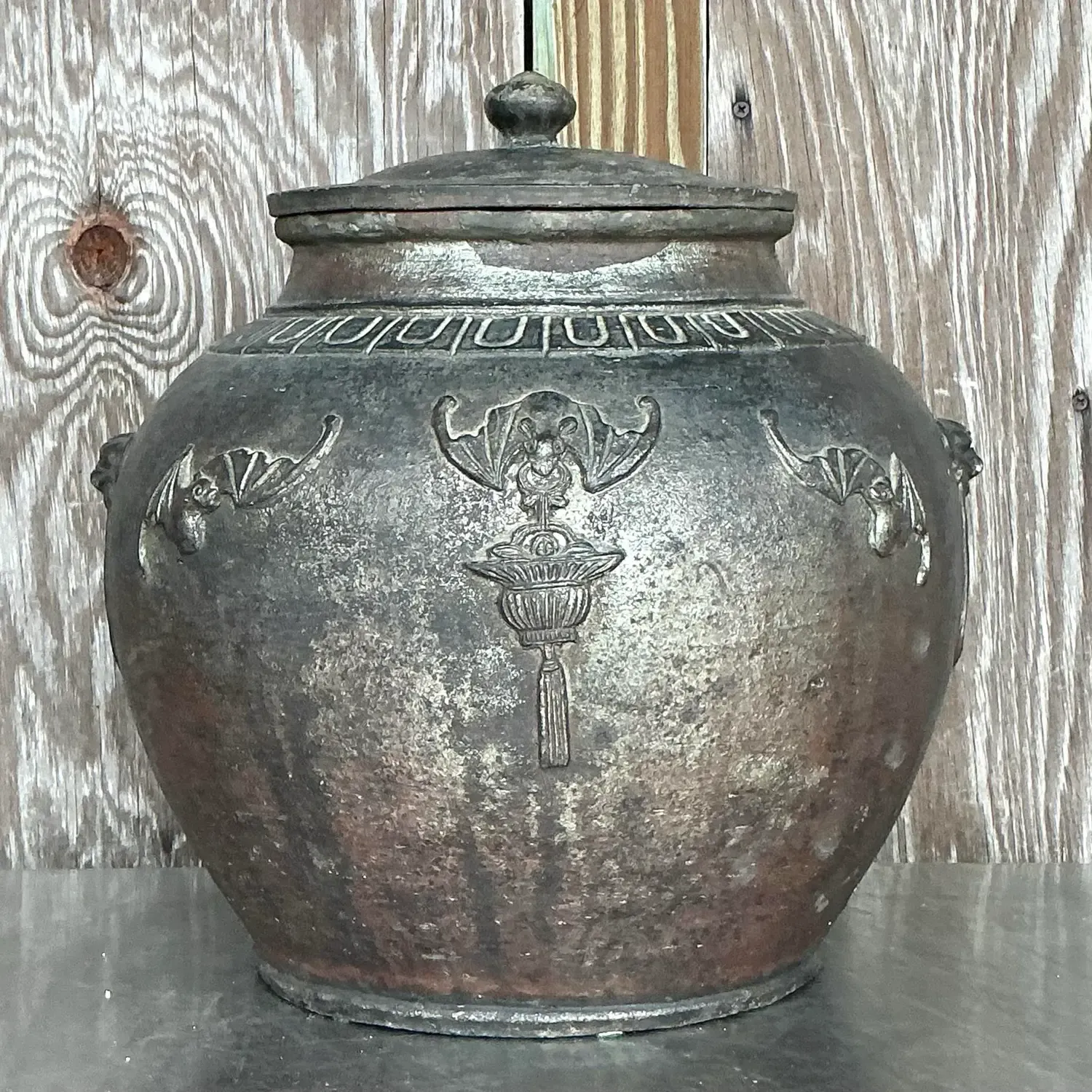Vintage Boho Bat Wing Lidded Urn — additional photo 3