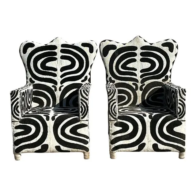 Vintage Boho Beaded Lounge Chairs - a Pair — additional photo 1