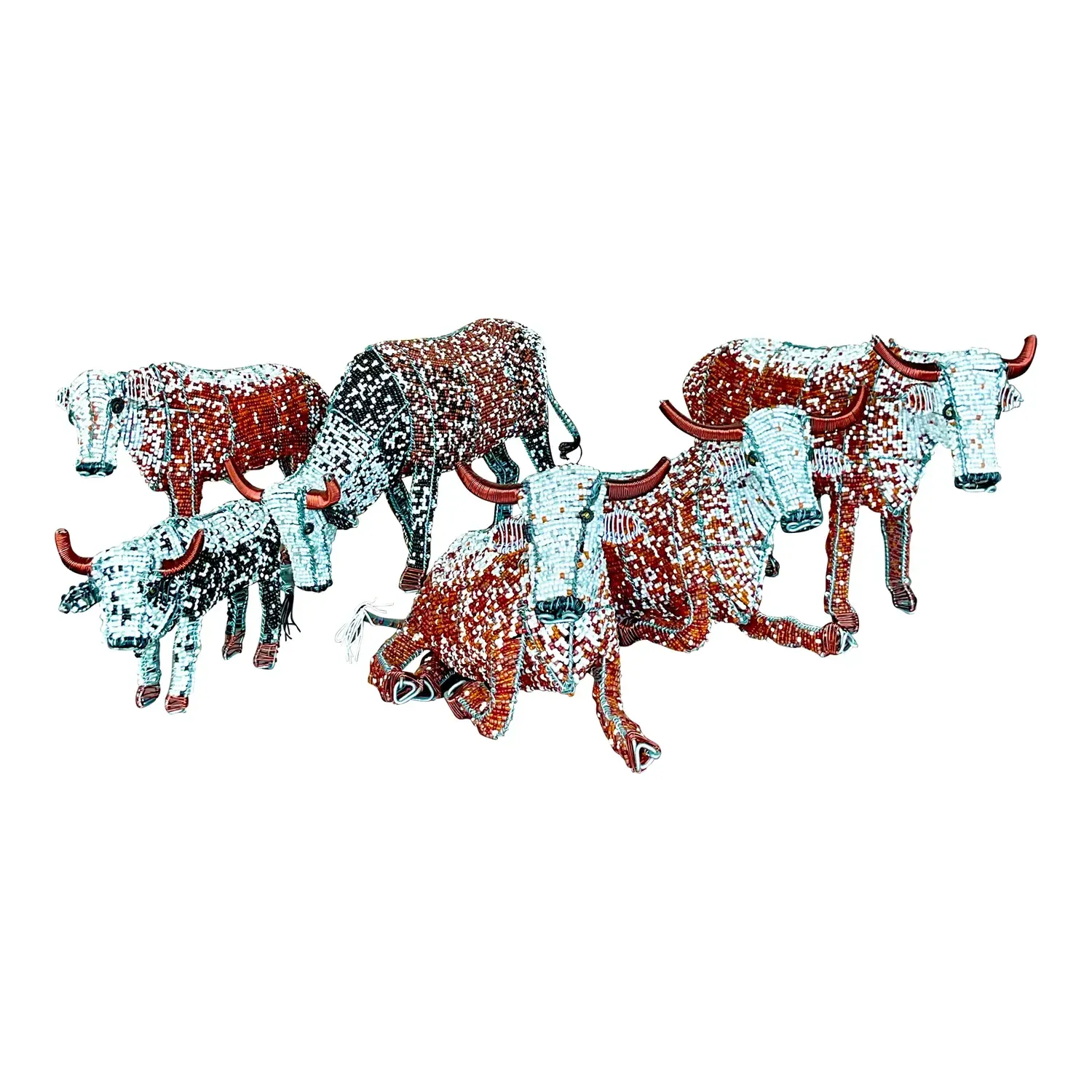 Vintage Boho Beaded Nguni Cattle - Set of 6 — additional photo 1