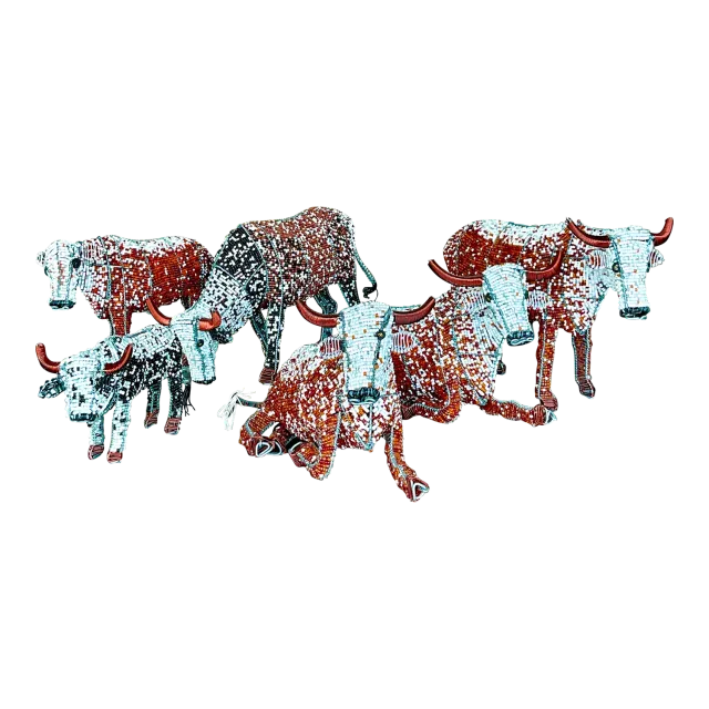 Vintage Boho Beaded Nguni Cattle - Set of 6 — additional photo 2
