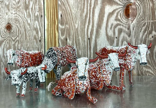 Vintage Boho Beaded Nguni Cattle - Set of 6 — additional photo 4