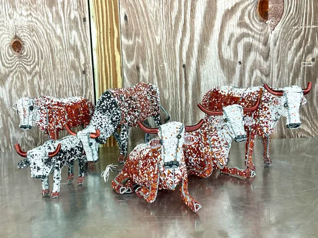 Vintage Boho Beaded Nguni Cattle - Set of 6 — additional photo 5