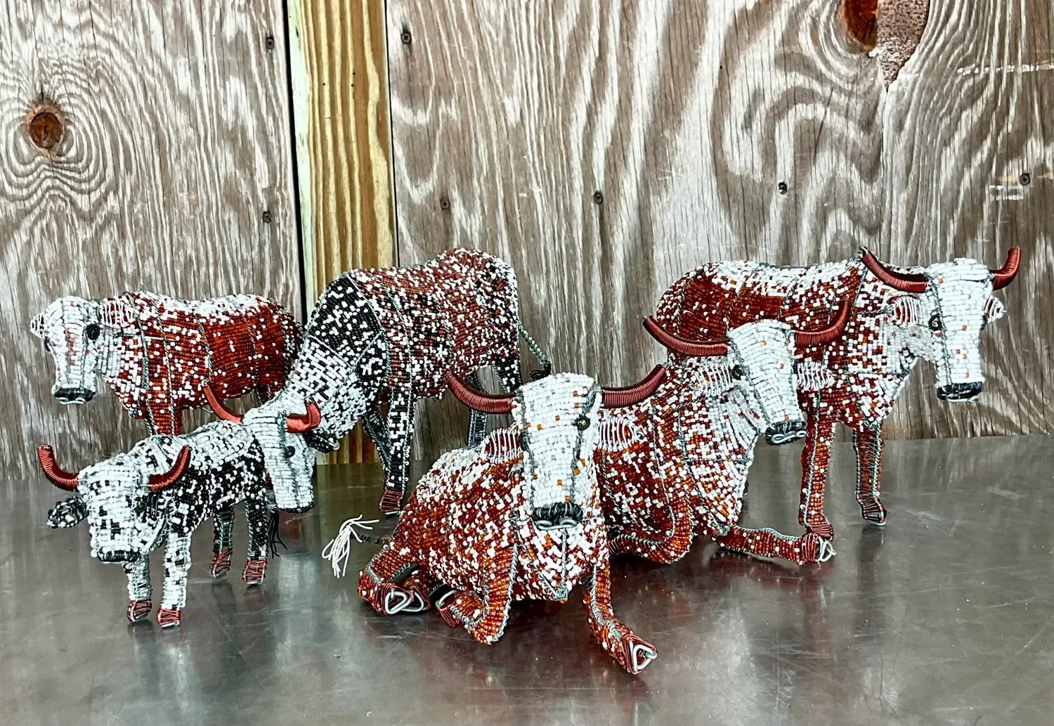 Vintage Boho Beaded Nguni Cattle - Set of 6 — additional photo 6