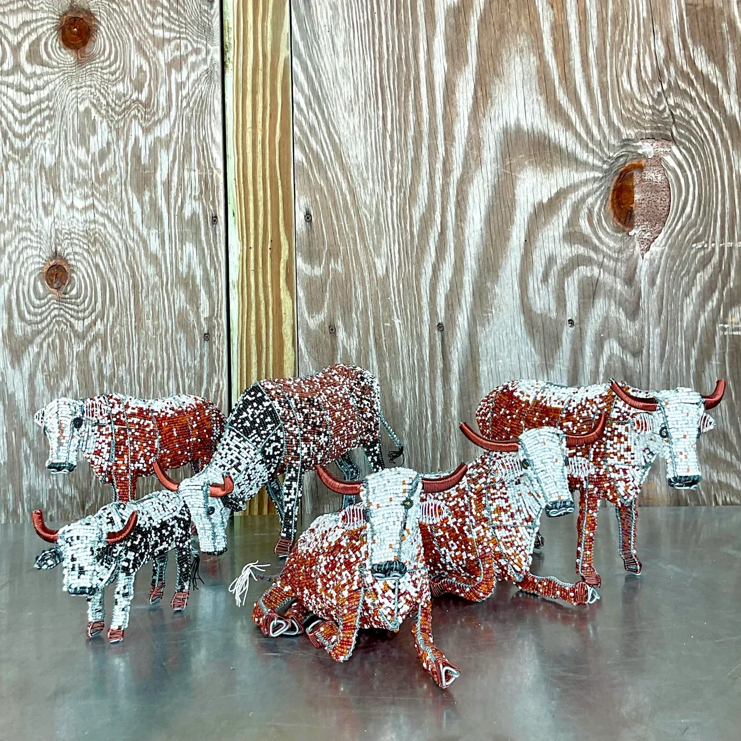Vintage Boho Beaded Nguni Cattle - Set of 6 — additional photo 7