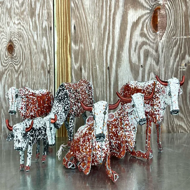 Vintage Boho Beaded Nguni Cattle - Set of 6 — additional photo 8