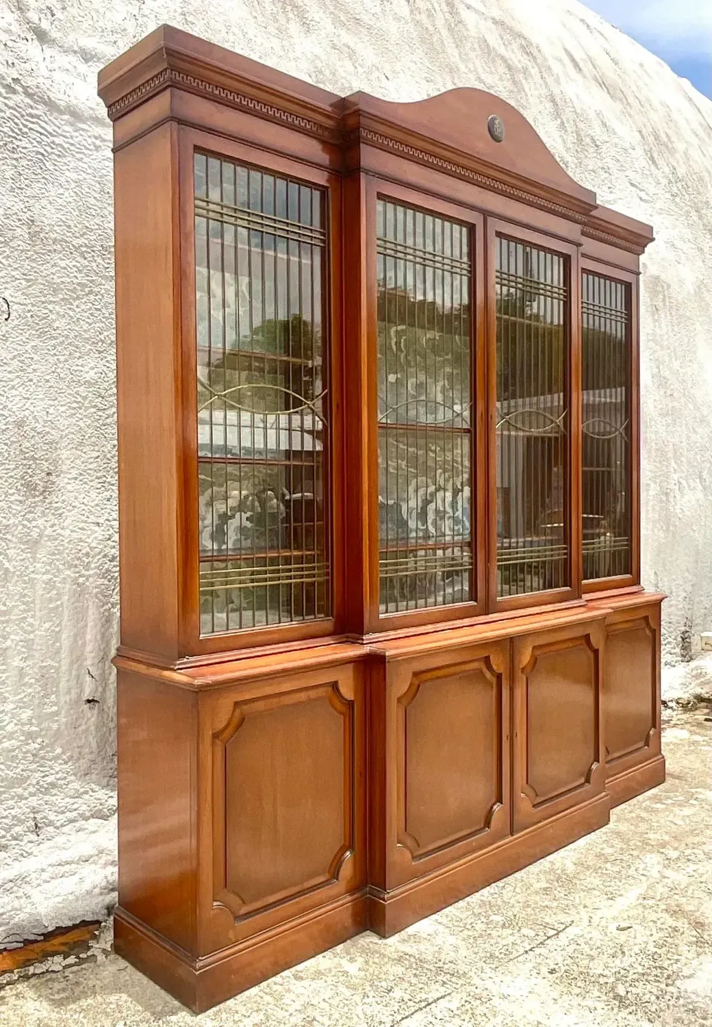 Vintage Boho Biedermeier Style Leaded Glass Breakfront — additional photo 1