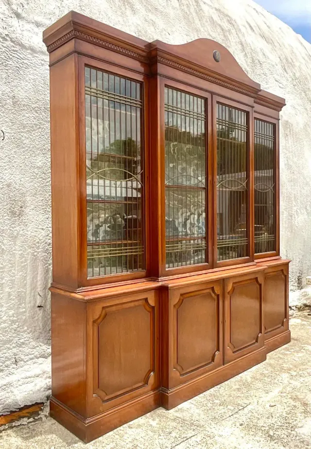 Vintage Boho Biedermeier Style Leaded Glass Breakfront — additional photo 1