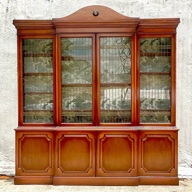 Vintage Boho Biedermeier Style Leaded Glass Breakfront — additional photo 4