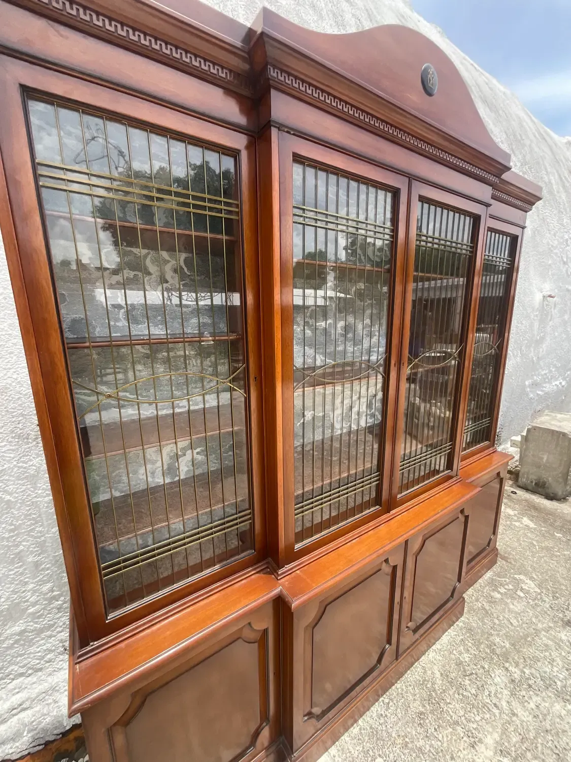 Vintage Boho Biedermeier Style Leaded Glass Breakfront — additional photo 6