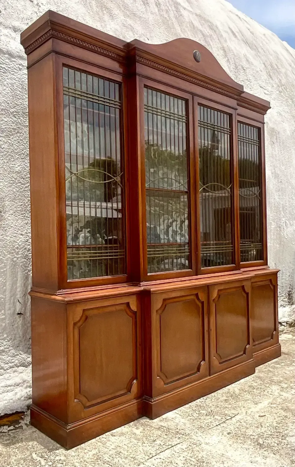 Vintage Boho Biedermeier Style Leaded Glass Breakfront — additional photo 7