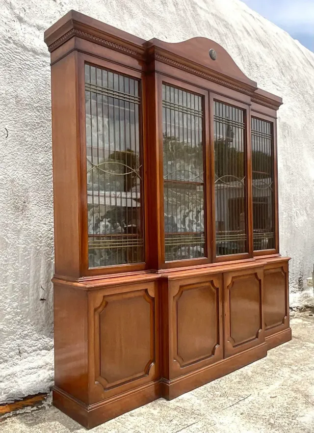 Vintage Boho Biedermeier Style Leaded Glass Breakfront — additional photo 8