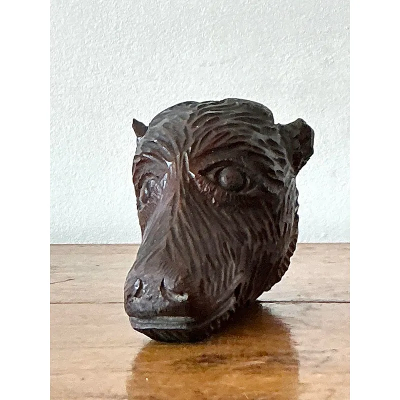 Vintage Boho Black Forest Carved Boar Head — additional photo 1